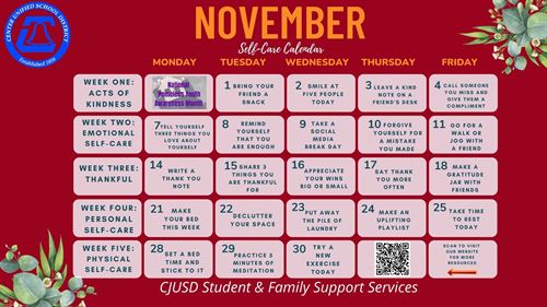 Nov 2022 Self-care calendar